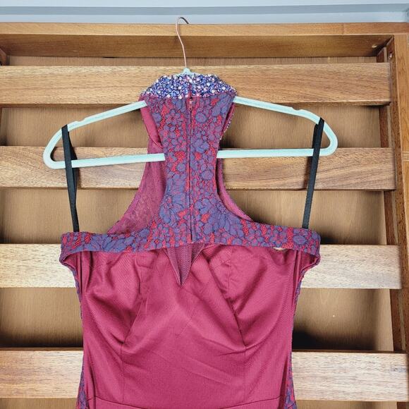 Golden Asp Prom Boutique Navy & Red Lace Prom Dress, Sz 6 - Picture 6 of 8